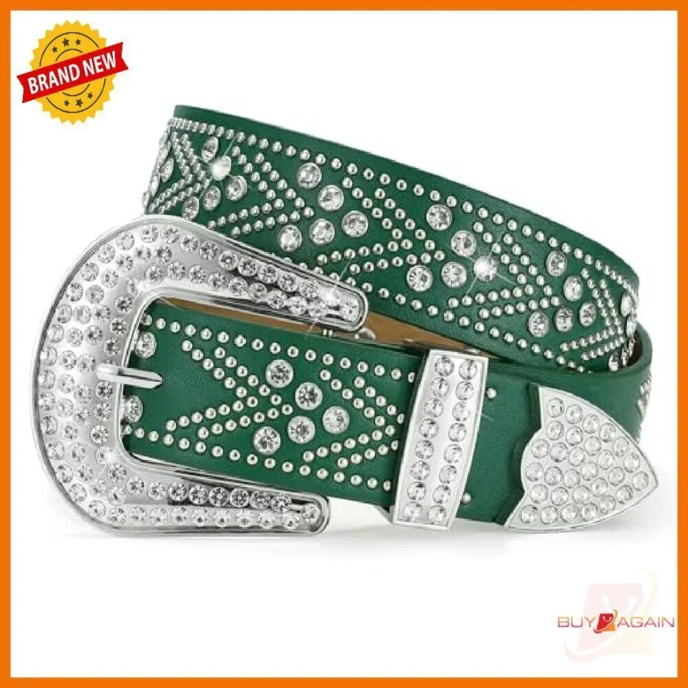 Sparkling Rhinestone Studded Western Belt Faux Leather Unisex Fit